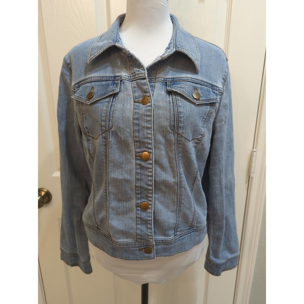 New York & Company Womens Distressed Stretch Denim Jean Jacket M